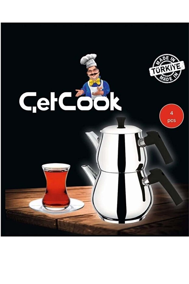 Çetcook Damla Mini Size Stainless Steel Tea Pot Set 0.80L Top – 1.20L Bottom