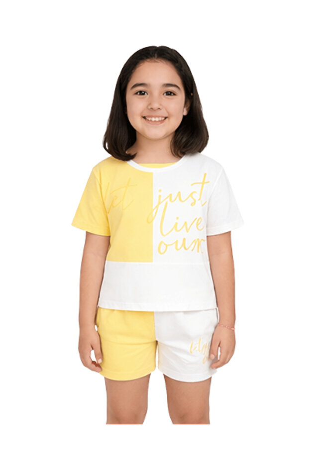 Girl's Yellow and White Shorts Top and Bottom Set Summer Cotton Comfortable Casual Combination