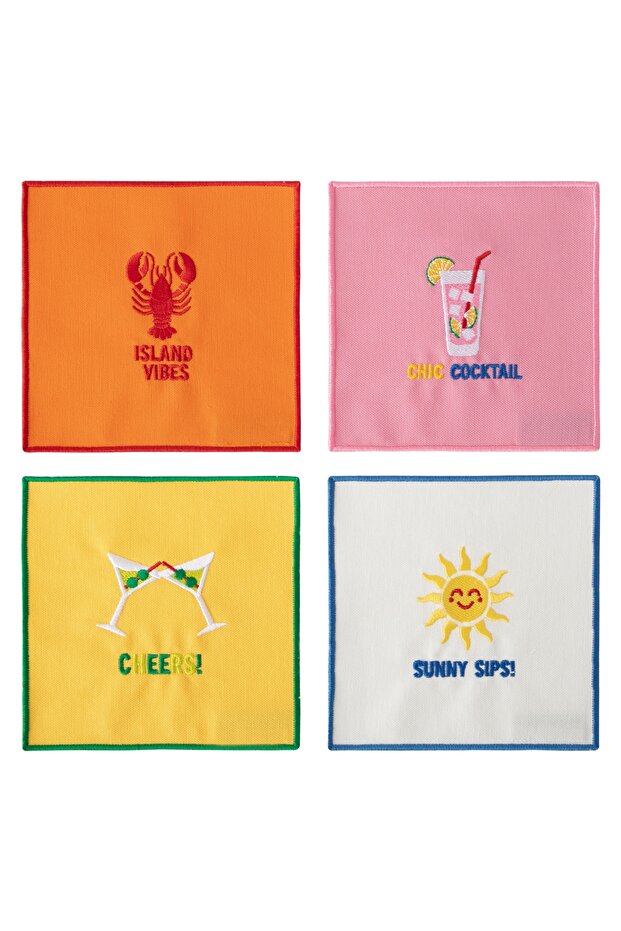 Summer Embroidered 4-Piece Cocktail Napkins 15X15 cm