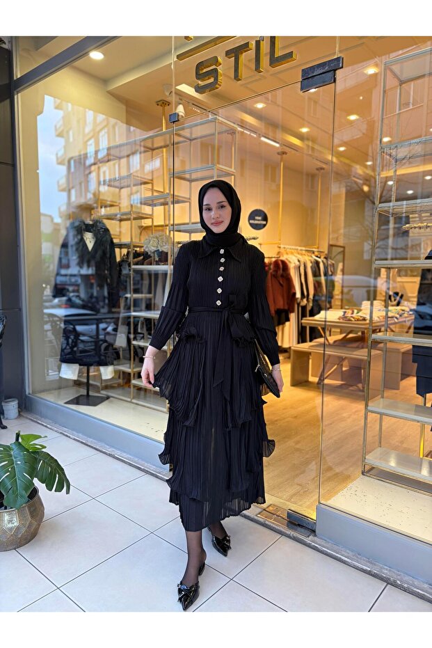 KAT KAT PLİSELİ ELBİSE - 1