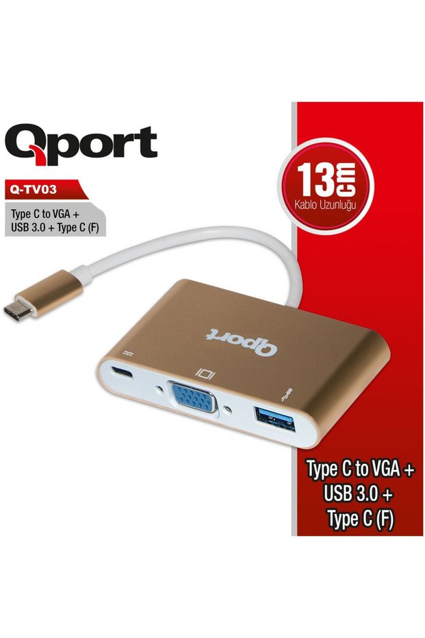 Qport q-tv03 0.15meter typec-vga female, usb converter adapter gold 1080p