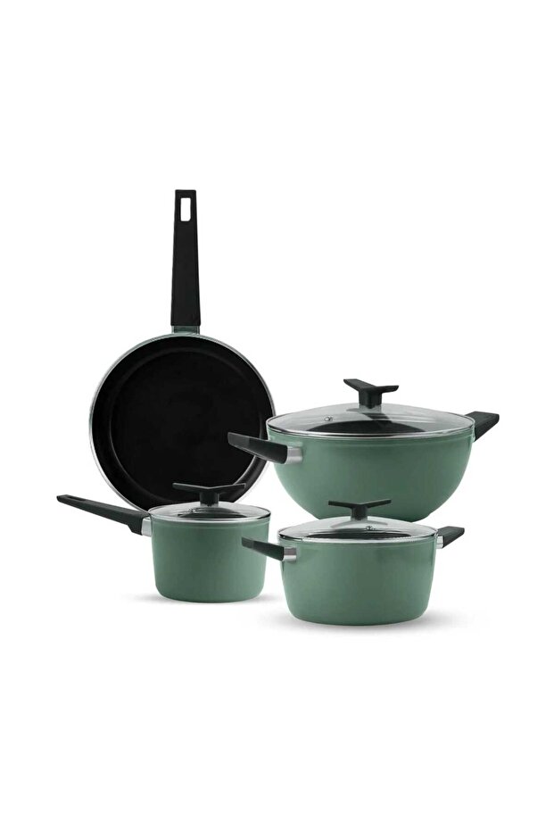 Aura Induction Base Non-Stick Cookware Set, 7 pcs, Sea Green