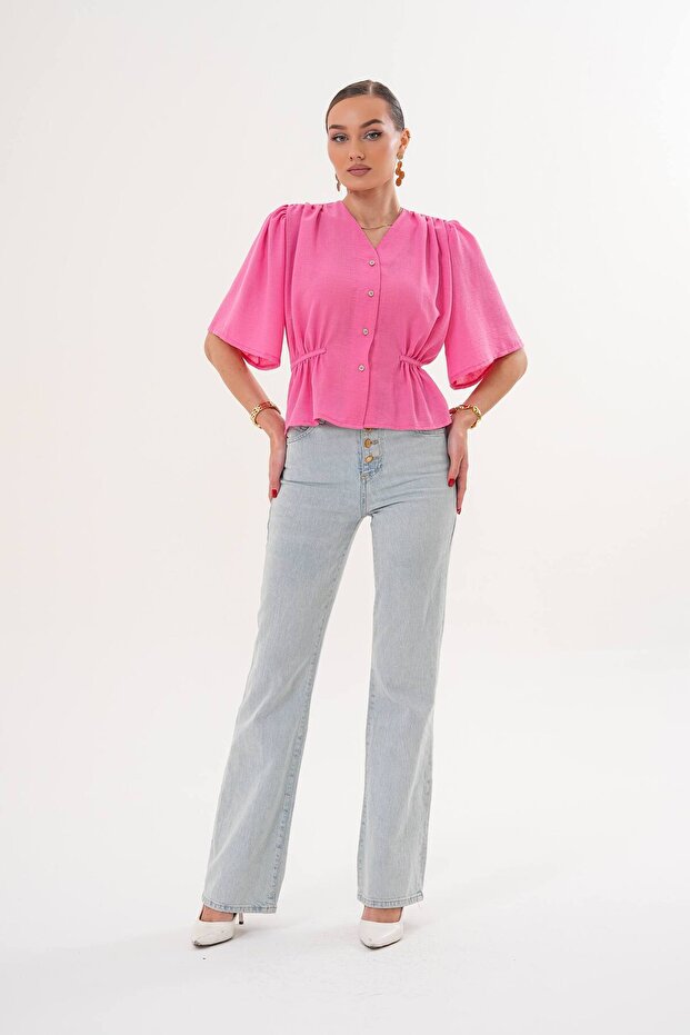 Linen V-Neck Short Sleeve Shirt