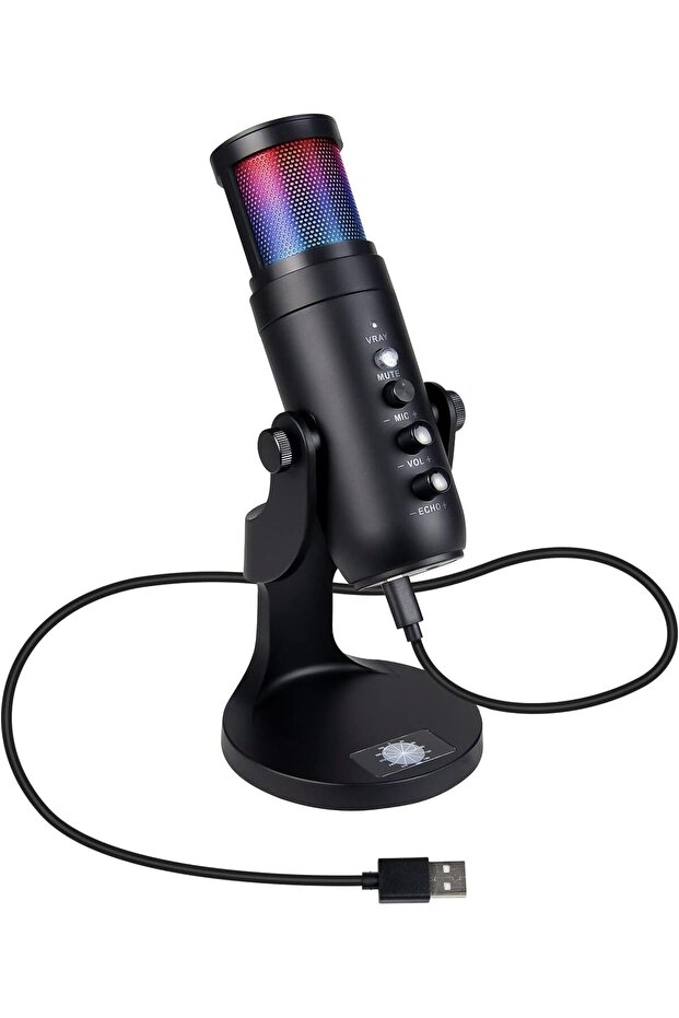 ميكروفون ألعاب ديناميكي بمنفذ USB مع إضاءة RGB، وخاصية إلغاء الضوضاء لبث الألعاب على الكمبيوتر