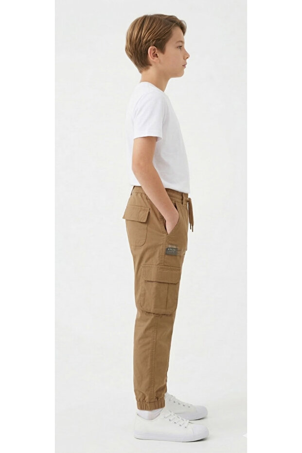 Boys Brown Cargo Joggers with drawstring - 3