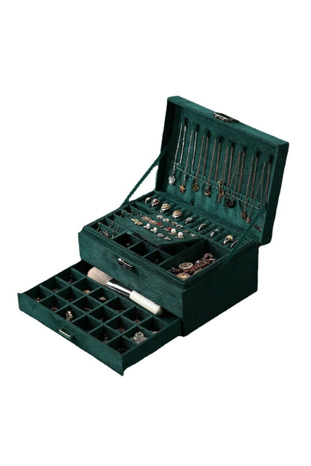 Women Jewelry Box Lockable 3 Layers Large Jewelry Organizer Storage Case ,Green
