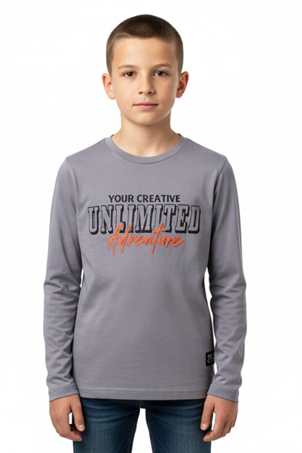 Boy's Crew Neck Long Sleeve Printed T-Shirt 22860