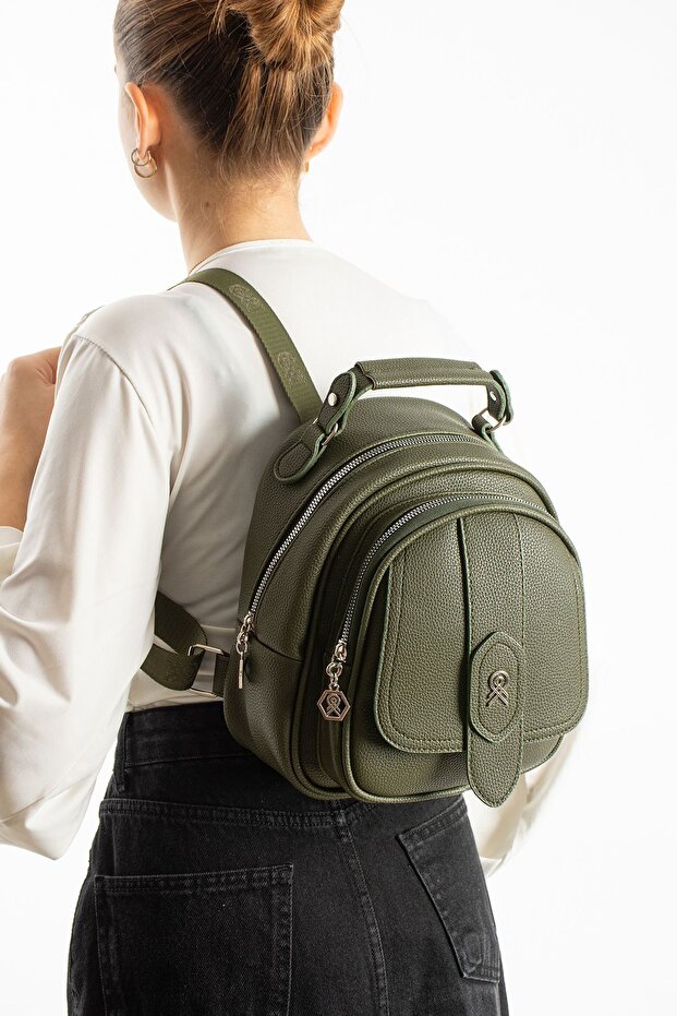 Multi-Compartment Mini Frank Backpack Khaki - 6