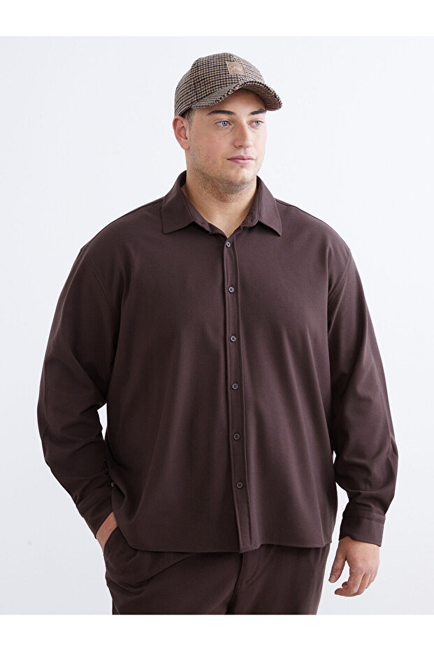 Ozmarka New Season Plus Size Regular Fit Long Sleeve Men's Shirt