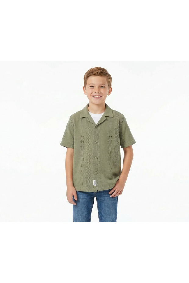 Boys Olive Knit Shirt – Lightweight Short Sleeve Casual Wear