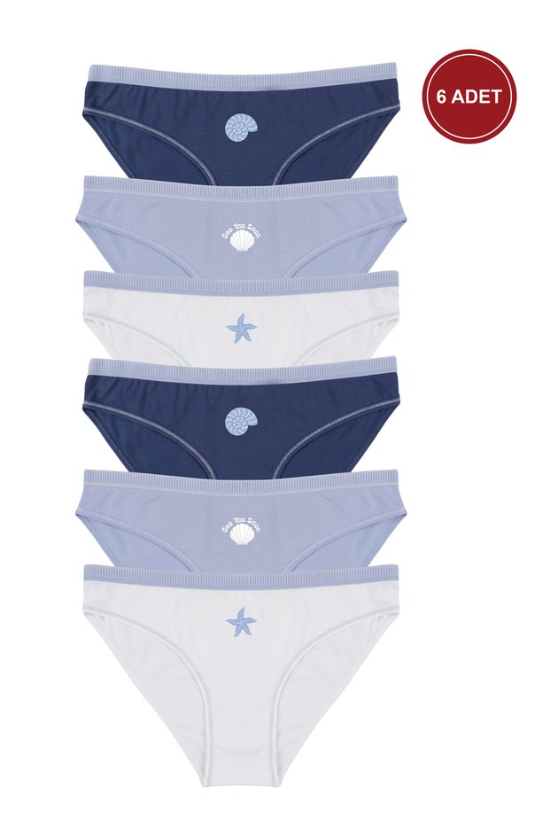 Women's 6-Piece Cotton Lycra Printed Comfortable Fit Panties with Stitching Detail