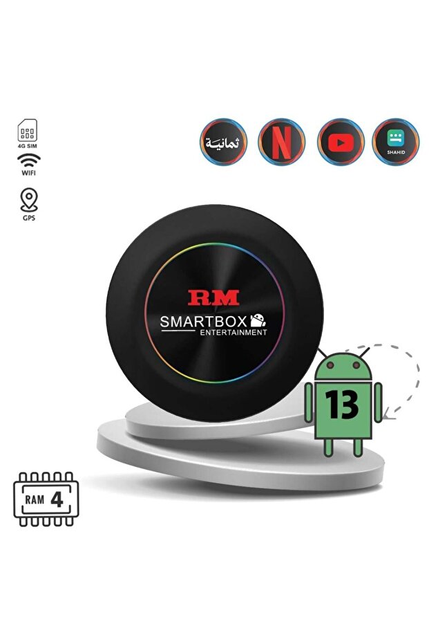 Rm-C40 سمارت بوكس رودماستر راوند أندرويد 13 / ذاكرة 4 جيجا رام + 64 جيجا / شريحة 4G