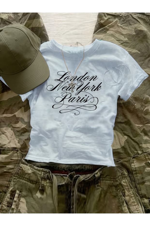 Kemer Boy London, New York, Paris Crop Blouse