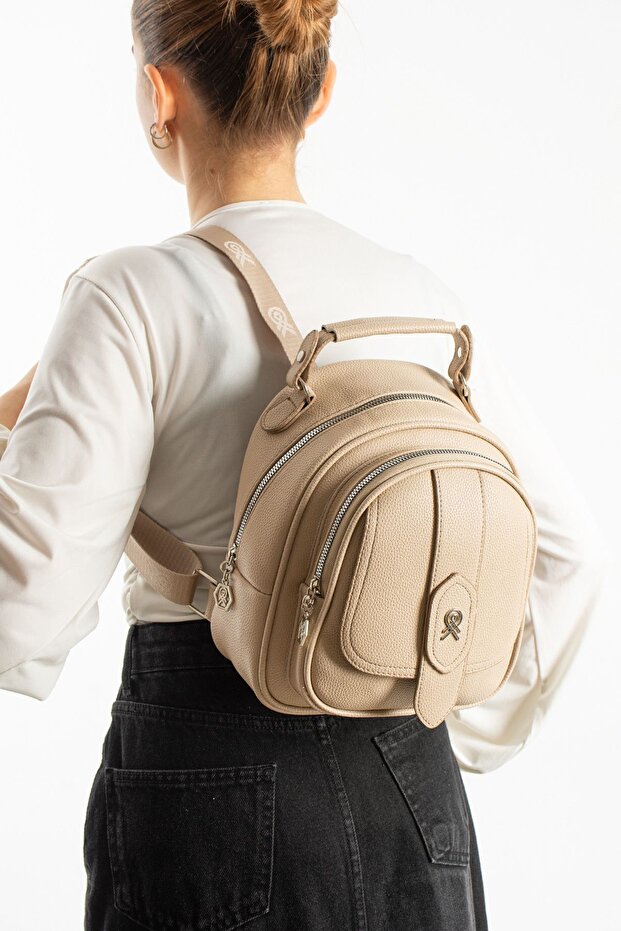 Multi-Compartment Mini Frank Backpack Beige - 5