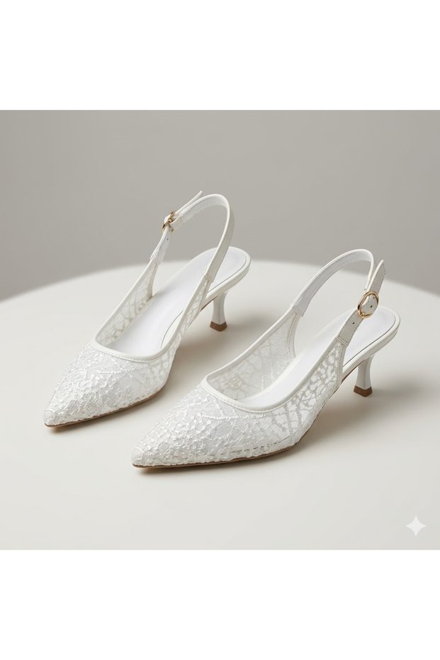(Park Moda) Lace Detailed Closed Toe Evening Dress Women's Shoes White