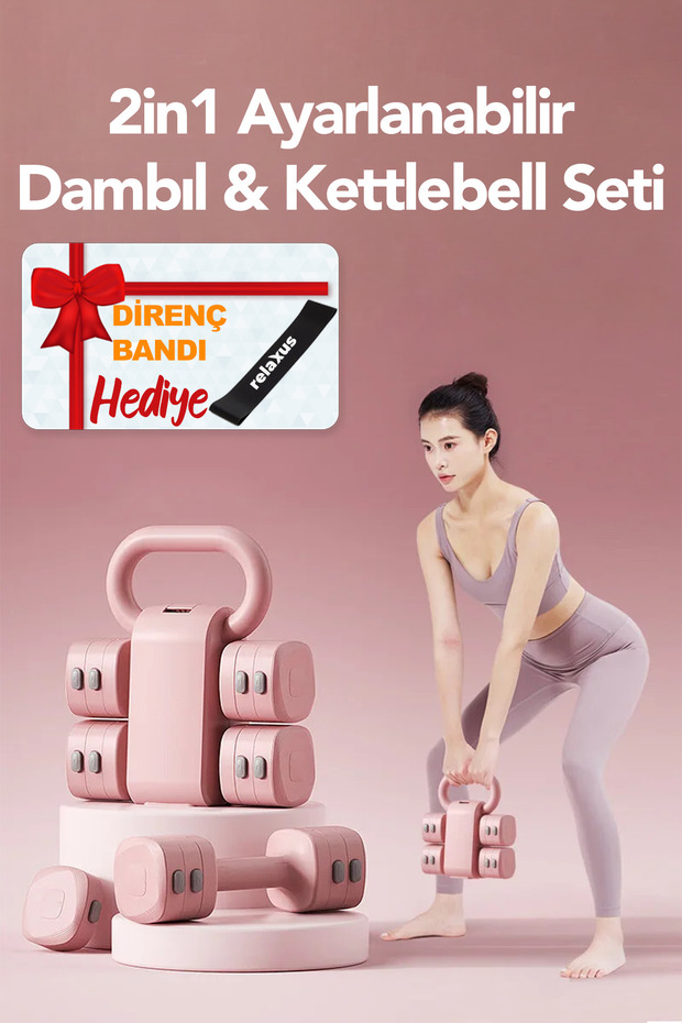 RELAXUS Ayarlanabilir Modüler Kettlebell ve Dambıl Seti Ev Fitness ve Güç Antrenman Direnç Lastiği Hediye