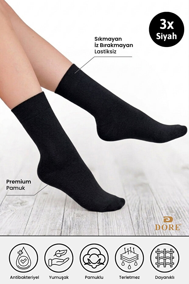 Original Women's 3 Pairs Premium Cotton Comfort Model Seamless Durable Heel and Toe 4 Season Socks