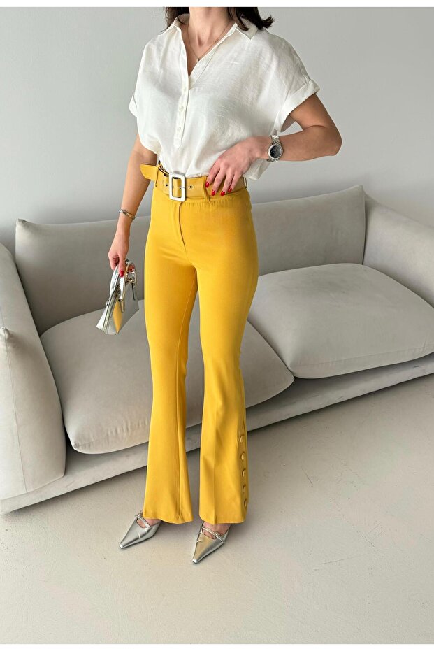 Flared Button E Stretchy Trousers