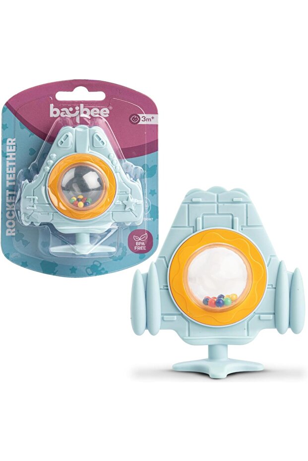 Rocket Silicone Teether BPA-Free Food Grade Chew Rattle Toy, Easy Grip Teething Toy