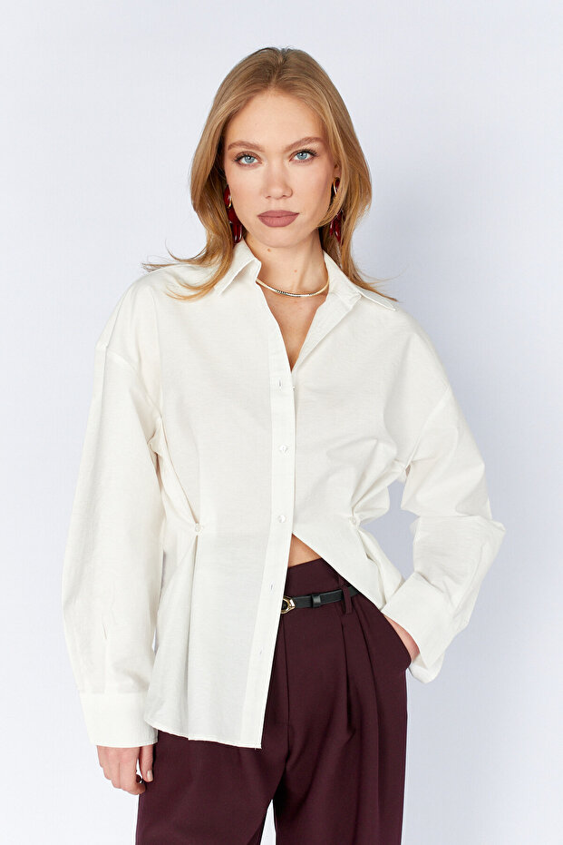 Waist-Fit Button Detail Shirt | MKES161789-1 - White