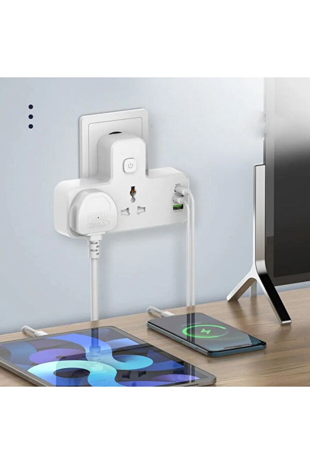 شريط طاقة متعدد المنافذ عالمي الاستخدام مع شحن سريع وإضاءة ليلية LED