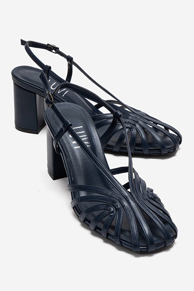 Wilda Navy Blue Women's Thick Heeled Shoes