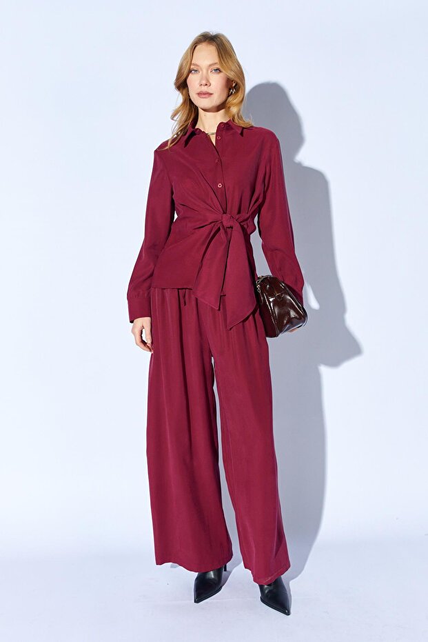 Women's Plum Tie-Dye Shirt and Wide-Leg Pants Set