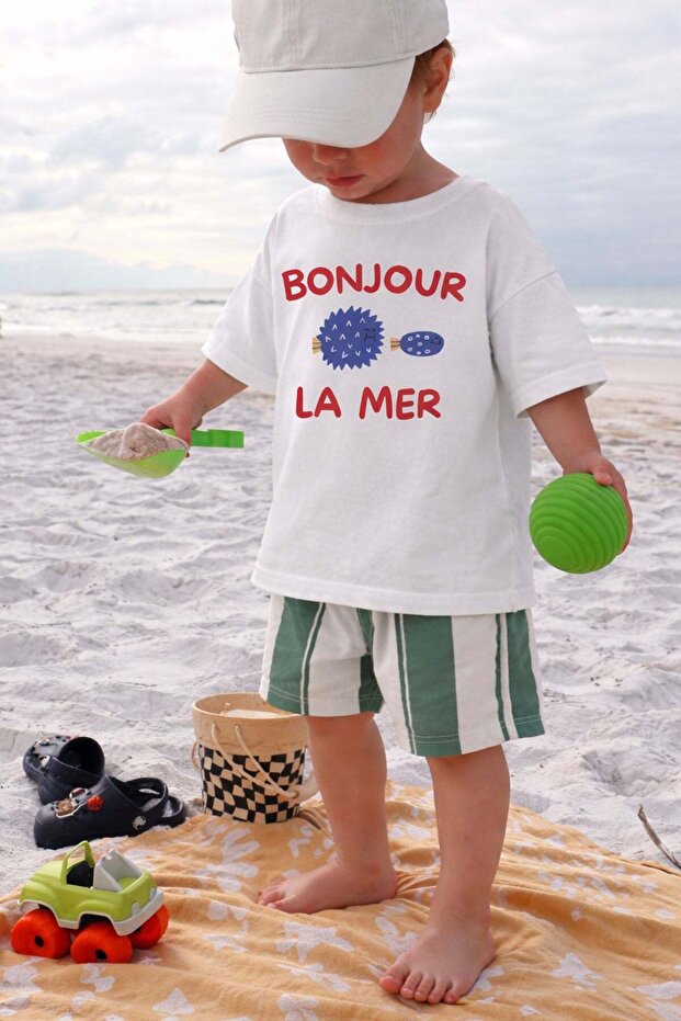 Boy's Cotton Ecru Crew Neck Printed T-Shirt