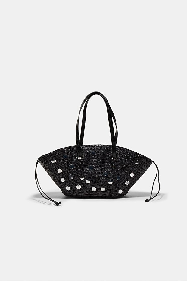 Sequinned basket shoulder bag - 1
