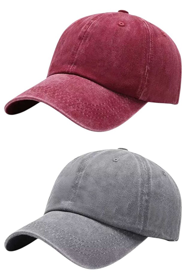 Unisex Vintage 100% Cotton Adjustable Baseball Cap Hat Set of 2
