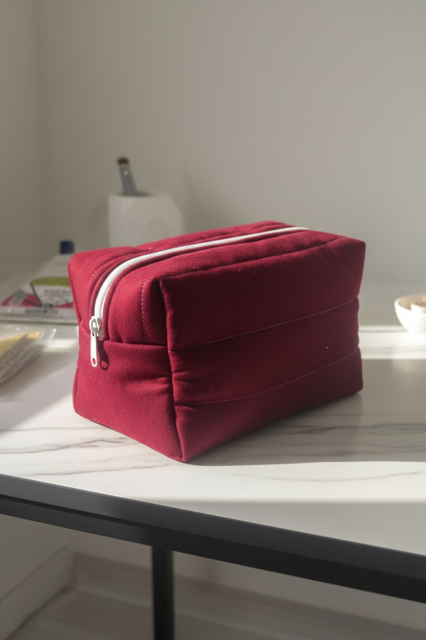 Burgundy Color Makeup Travel Organizer Cosmetic Bag