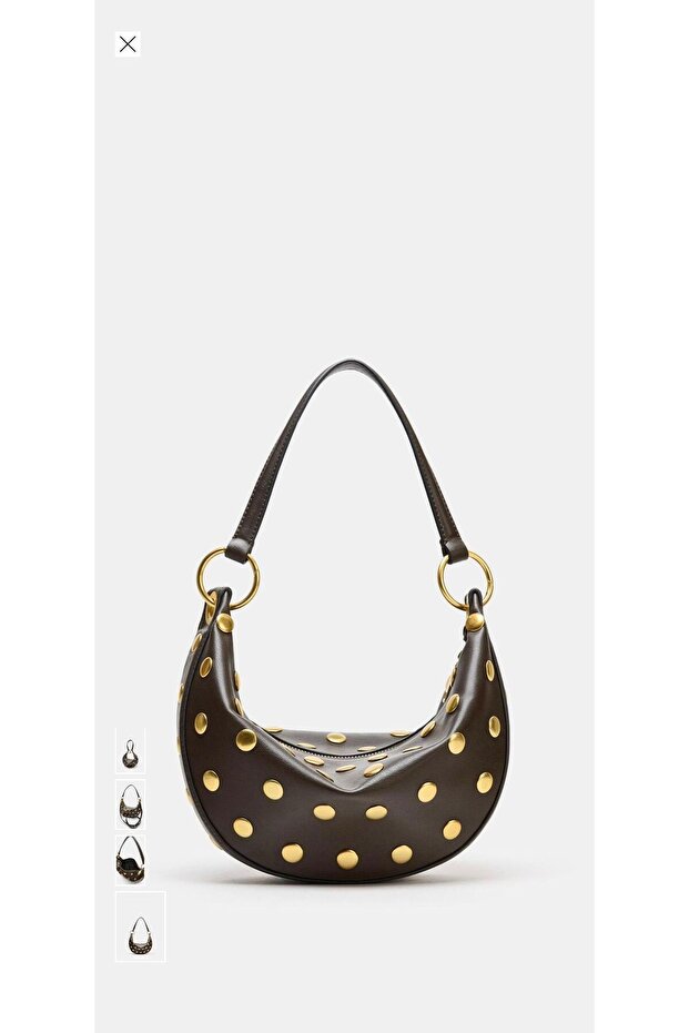 Women's Gold Detailed Long Strap Shoulder Bag Brown