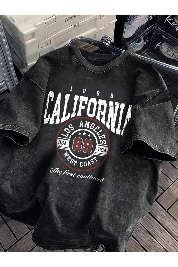 California 89 Los Angeles Printed Black T-Shirt 100% Cotton Vintage Streetwear Men's