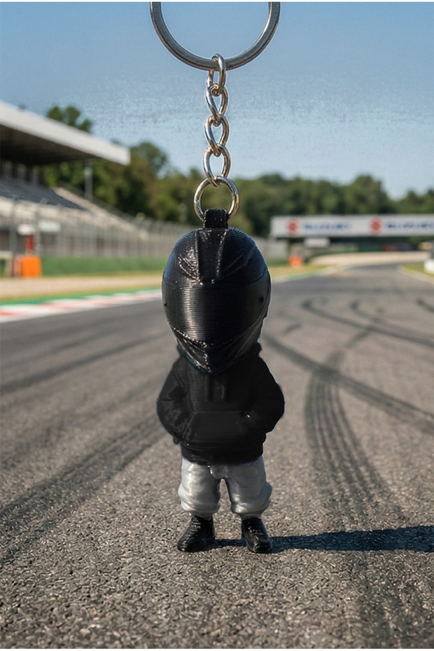 Street Style Biker Keychain with Black and Gray Sweatshirt and Helmet Character Bag and Key Ornament
