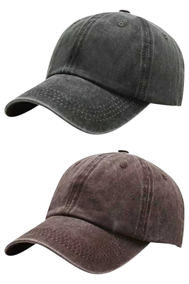 Unisex Vintage 100% Cotton Adjustable Baseball Cap Hat Set of 2