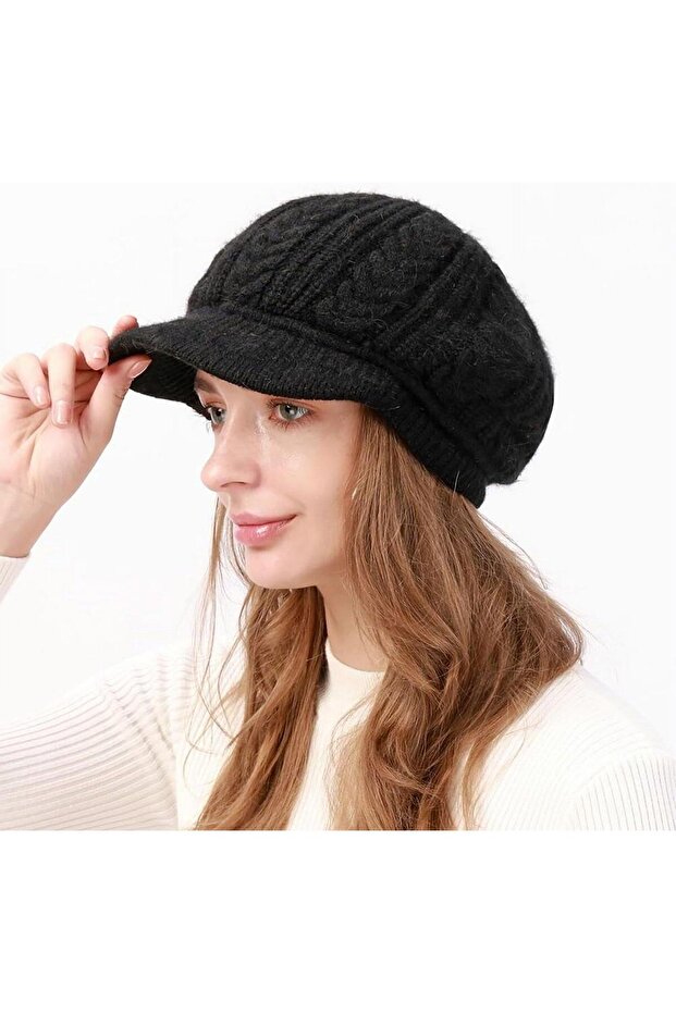 Women's Knitwear Hat Soft Textured Winter Beanie Hat Daily Use Cashmere Model Black