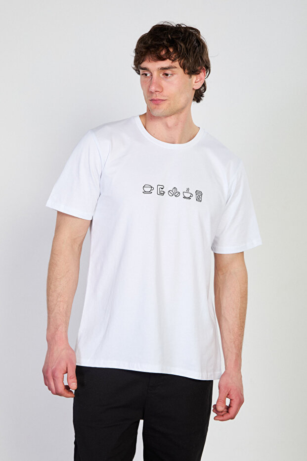 Men's Coffee Printed T-Shirt - White