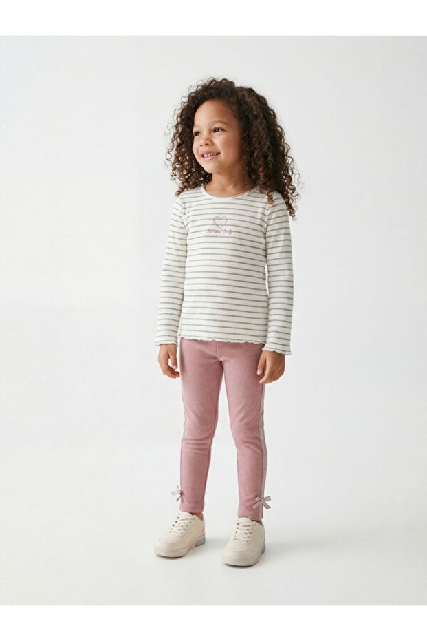Sparkling Choices by Shining Store Glittery Bow Detail Girls' Ribbed Leggings 2-Pack
