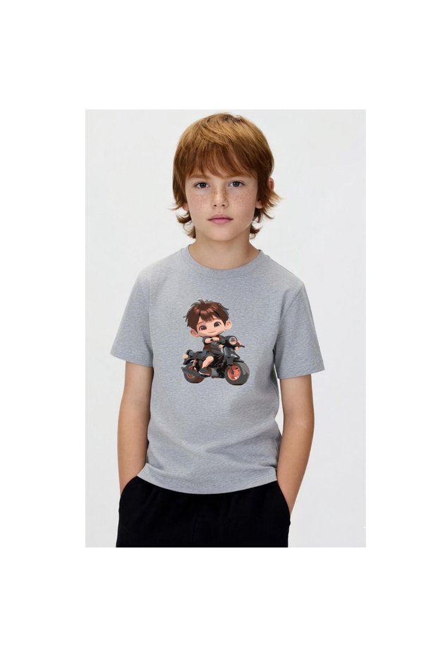 Black Motor Printed 100% Cotton Regular Crew Neck Kids Unisex T-Shirt 5 6 -7 8-9 10 -11 12 Years Old
