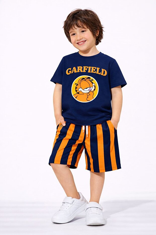 Boys' New Season Popular Character Printed Striped Shorts T-Shirt Set