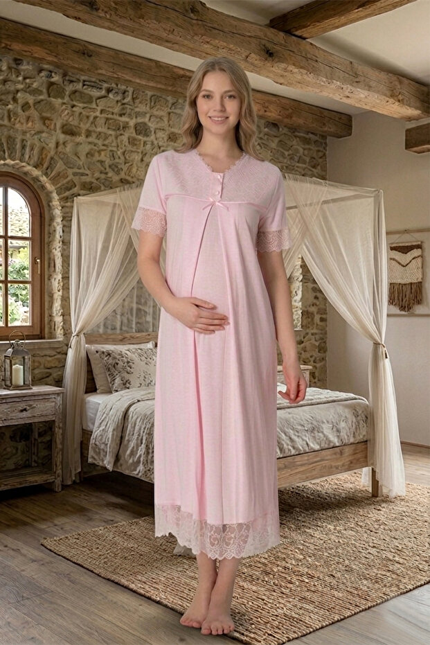 Cotton Maternity Nightgown with Hidden Breastfeeding Feature