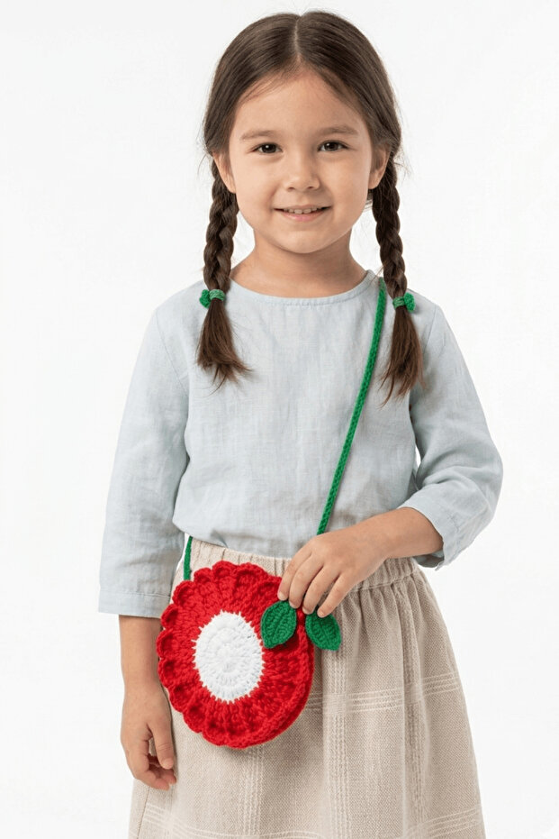 Handmade Knitted Floral Patterned Girl's Shoulder Bag