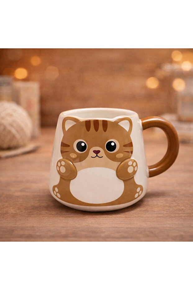 Ceramic Mug with Cute Cat Design, Colorful Character Coffee Cup, Gift