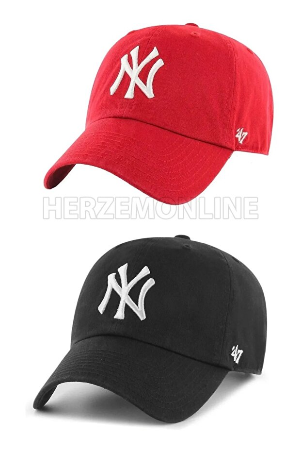 Sports Hat Unisex 2-Piece Red and Black Set Adjustable Cap with Velcro on the Back