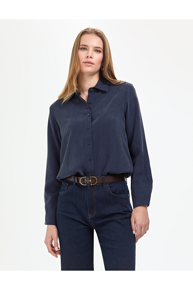 Light Navy Blue Comfort Fit Long Sleeve Shirt 50318219-Vr059