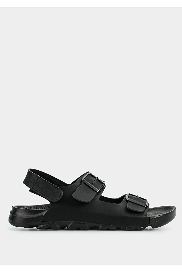 Black Men's Flat Sandals - 1