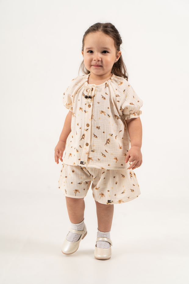 Baby Girl Summer Clothes, Front Buttoned Muslin 2-Piece Set