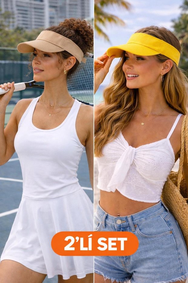 Set of 2 Women's Visor Hats, Open Top Velcro Summer Hat, Trendy Sun Protection Hat