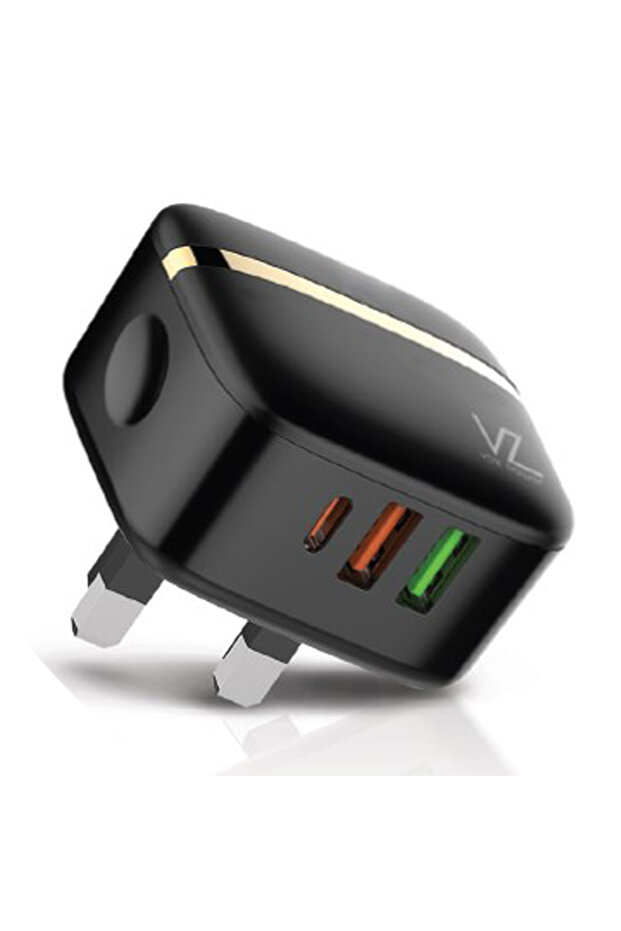 32W Three port Wall Charger With PD+QC 3.0 Port, Black