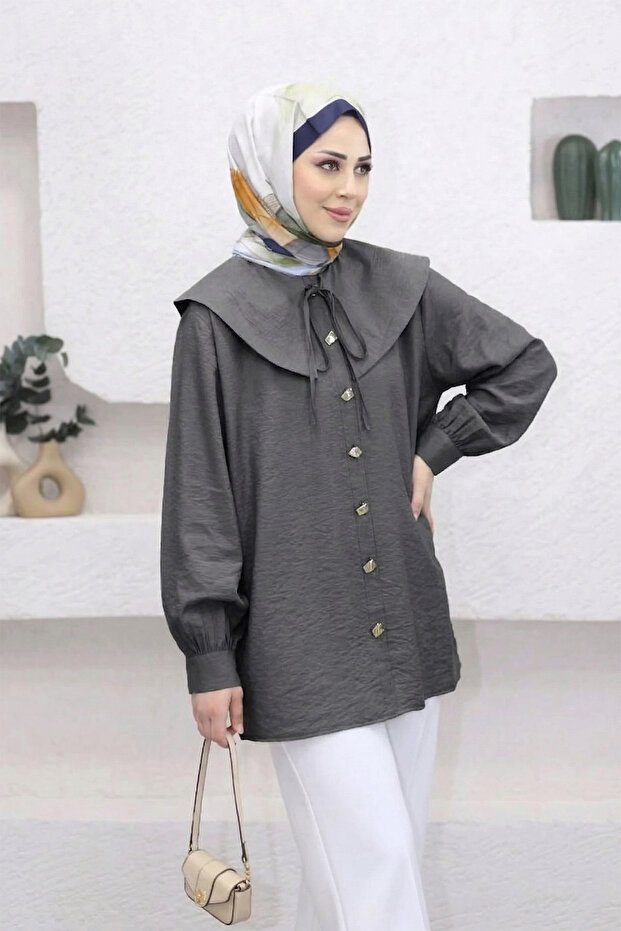 10072 - Thread Tie Baby Collar Women's Long Shirt